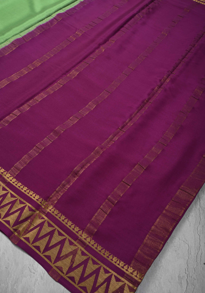 Mint Green Mysore Silk Saree with Contrast Zari Border | SILK MARK CERTIFIED