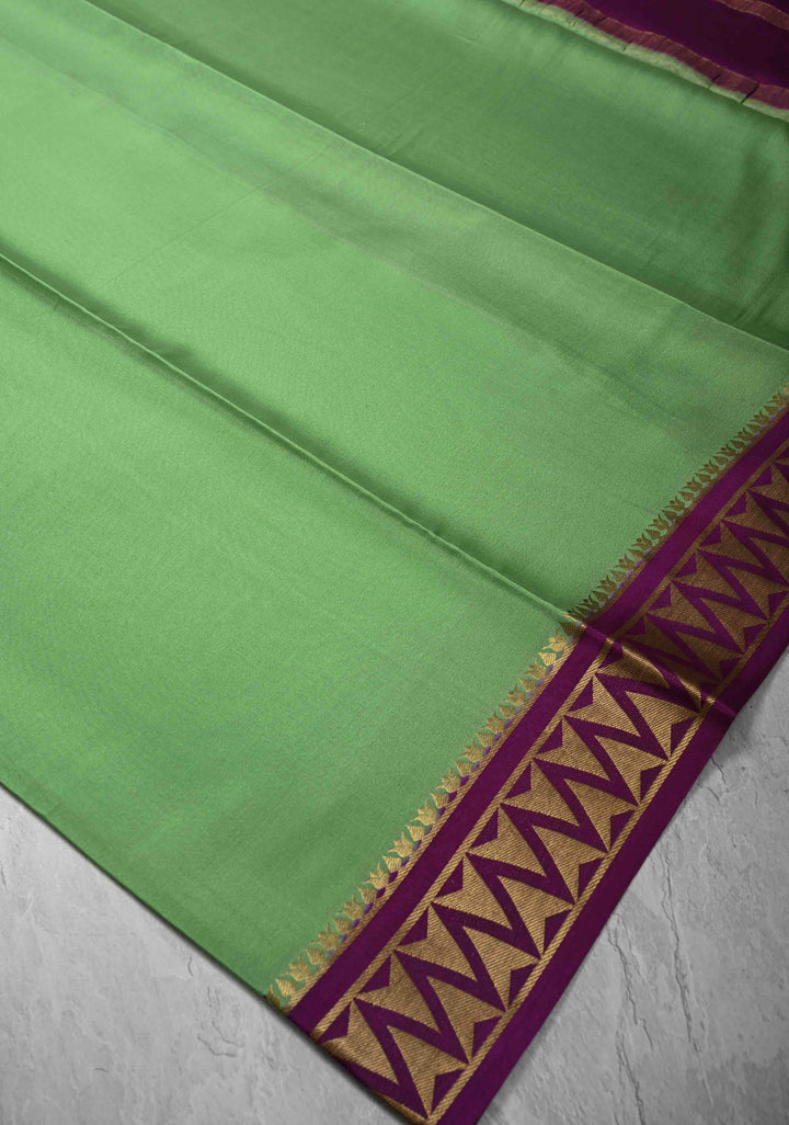 Mint Green Mysore Silk Saree with Contrast Zari Border | SILK MARK CERTIFIED