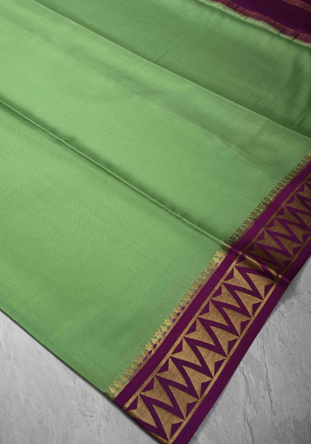 Mint Green Mysore Silk Saree with Contrast Zari Border | SILK MARK CERTIFIED
