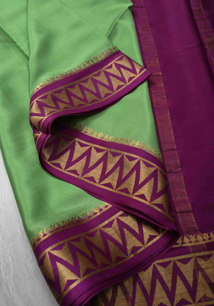 Mint Green Mysore Silk Saree with Contrast Zari Border | SILK MARK CERTIFIED