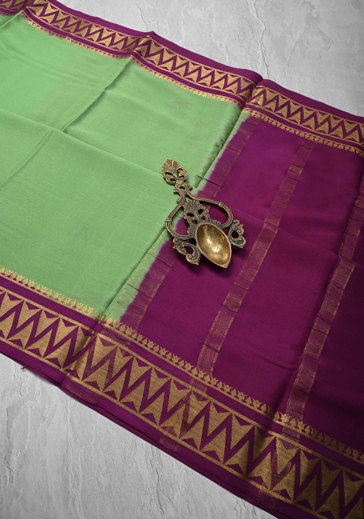 Mint Green Mysore Silk Saree with Contrast Zari Border | SILK MARK CERTIFIED