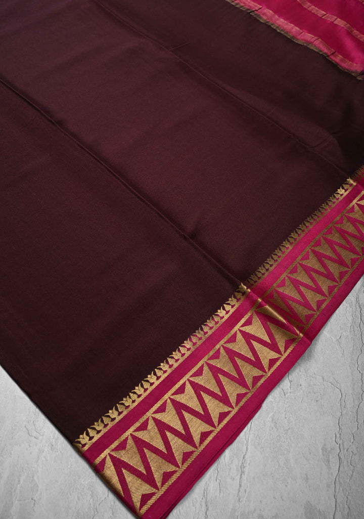Wine Mysore Silk Saree with Contrast Zari Border | SILK MARK CERTIFIED