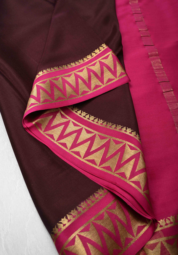 Wine Mysore Silk Saree with Contrast Zari Border | SILK MARK CERTIFIED