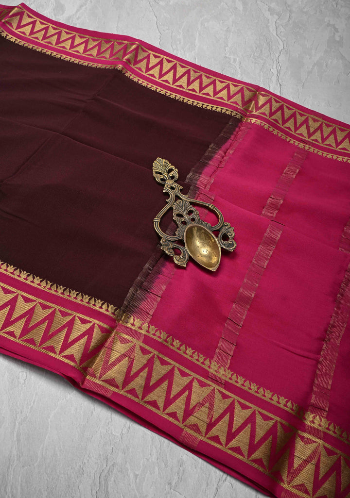Wine Mysore Silk Saree with Contrast Zari Border | SILK MARK CERTIFIED