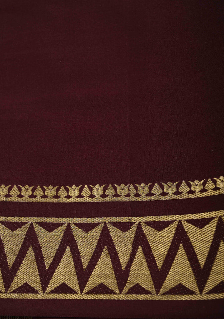 Dusty Peach Mysore Silk Saree with Contrast Zari Border | SILK MARK CERTIFIED