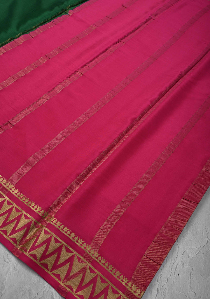 Emerald Green  Mysore Silk Saree with Contrast Zari Border | SILK MARK CERTIFIED