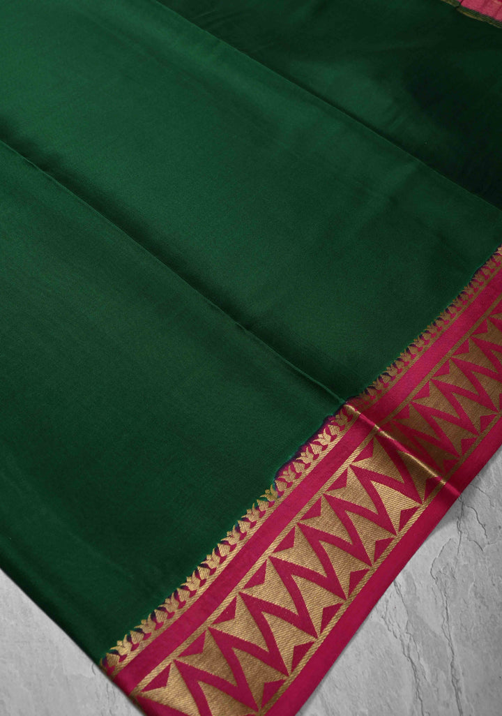 Emerald Green  Mysore Silk Saree with Contrast Zari Border | SILK MARK CERTIFIED