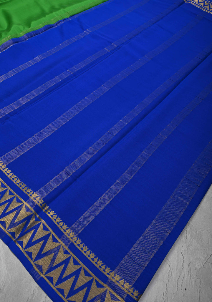 Parrot Green Mysore Silk Saree with Contrast Zari Border| SILK MARK CERTIFIED