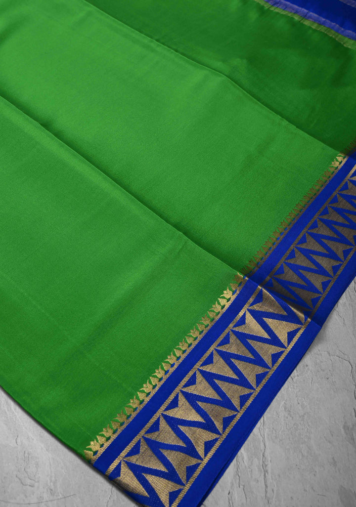 Parrot Green Mysore Silk Saree with Contrast Zari Border| SILK MARK CERTIFIED