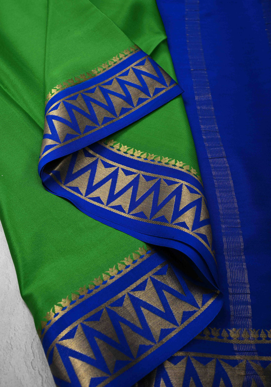 Parrot Green Mysore Silk Saree with Contrast Zari Border| SILK MARK CERTIFIED