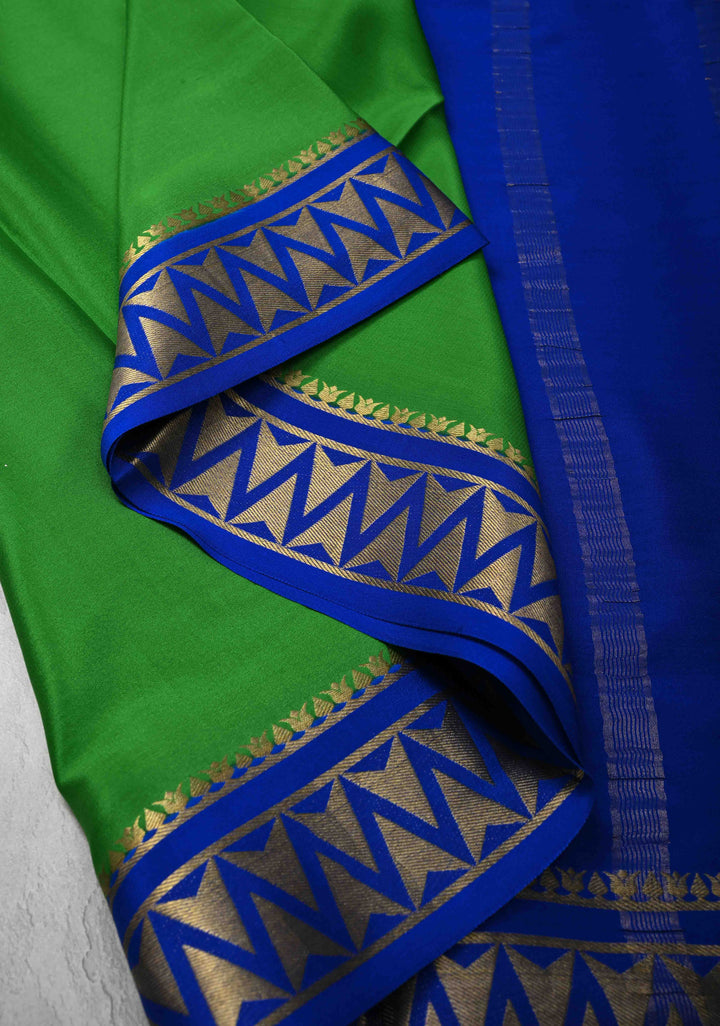 Parrot Green Mysore Silk Saree with Contrast Zari Border| SILK MARK CERTIFIED