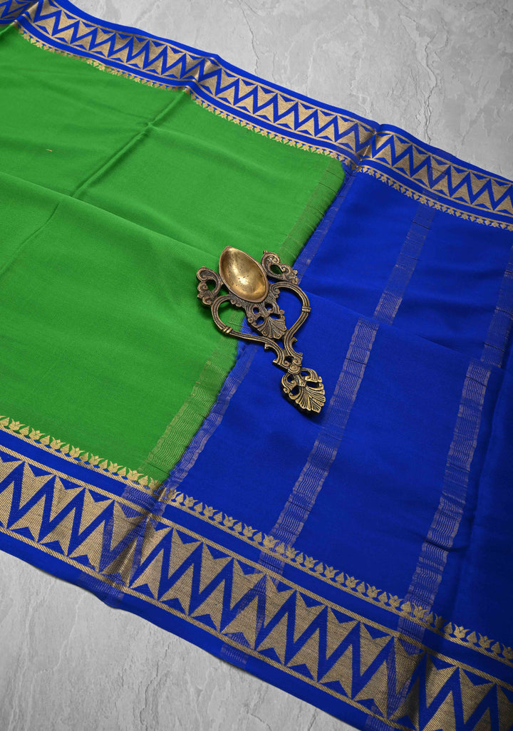 Parrot Green Mysore Silk Saree with Contrast Zari Border| SILK MARK CERTIFIED