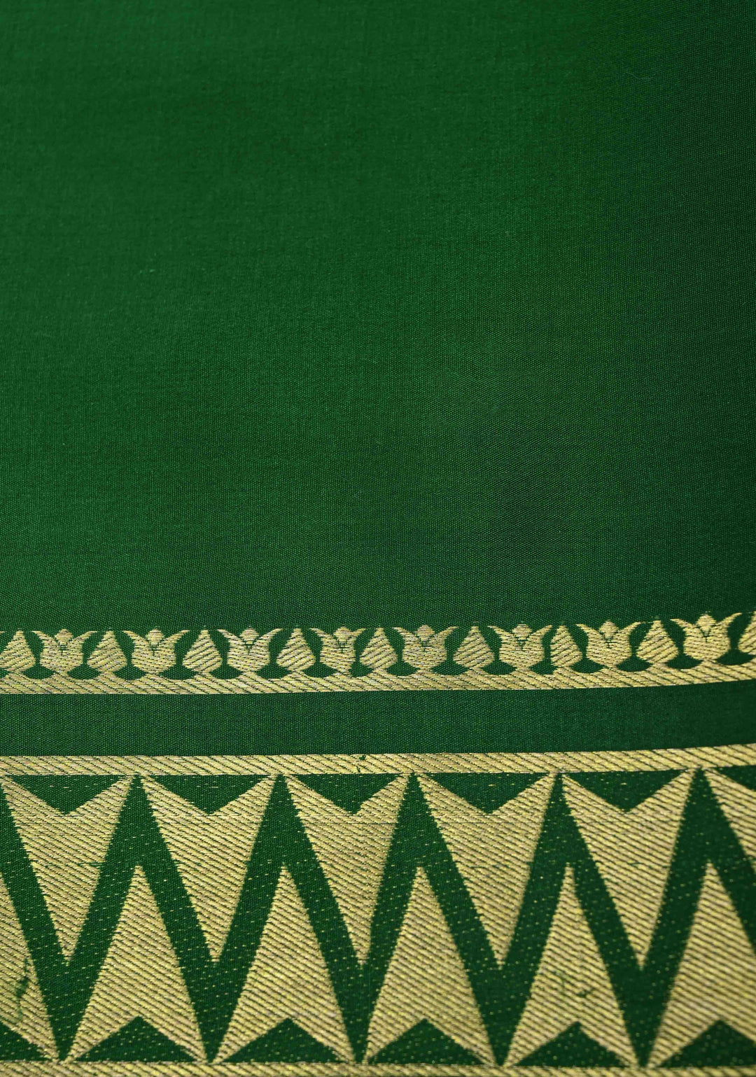 Moss Green Mysore Silk Saree with Contrast Zari Border | SILK MARK CERTIFIED