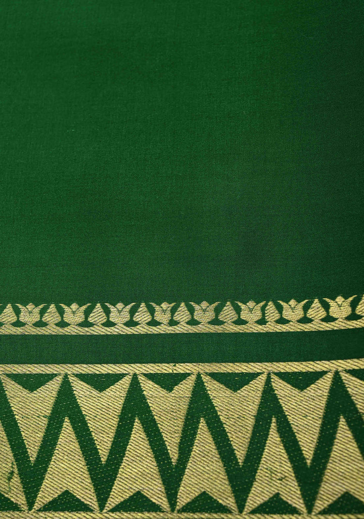 Moss Green Mysore Silk Saree with Contrast Zari Border | SILK MARK CERTIFIED