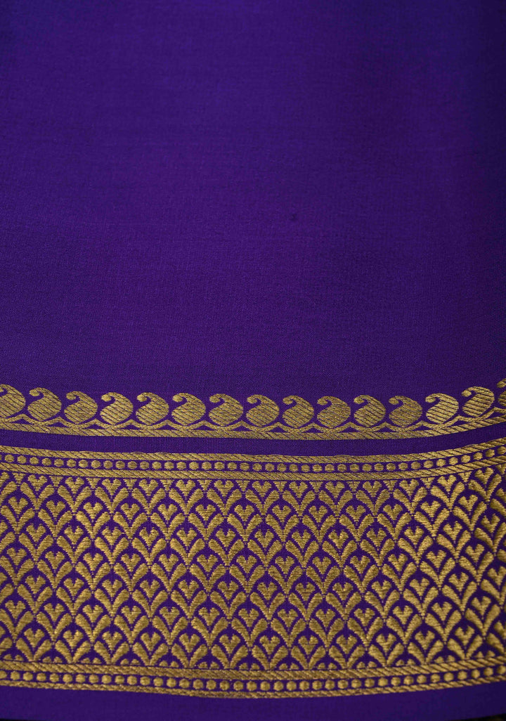 Cyan Blue Mysore Silk Saree with Horizontal Zari Stripes and Panel Border in KSIC Grade Thickness | SILK MARK CERTIFIED