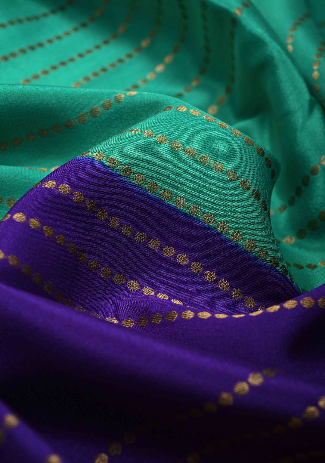 Cyan Blue Mysore Silk Saree with Horizontal Zari Stripes and Panel Border in KSIC Grade Thickness | SILK MARK CERTIFIED