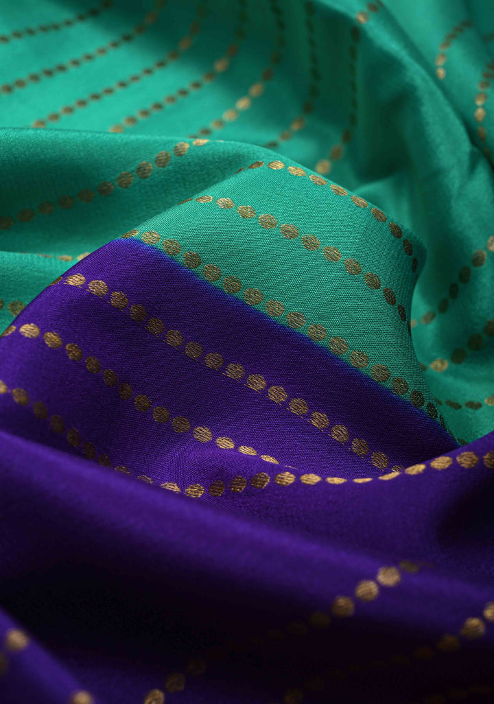 Cyan Blue Mysore Silk Saree with Horizontal Zari Stripes and Panel Border in KSIC Grade Thickness | SILK MARK CERTIFIED