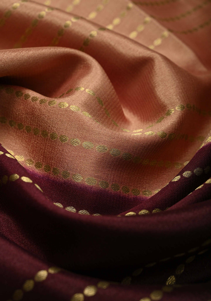Wood Brown Mysore Silk Saree with Horizontal Zari Stripes and Panel Border in KSIC Grade Thickness | SILK MARK CERTIFIED