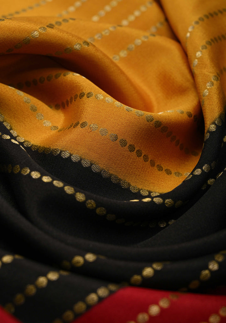 Mustard Yellow Mysore Silk Saree with Horizontal Zari Stripes and Panel Border in KSIC Grade Thickness | SILK MARK CERTIFIED