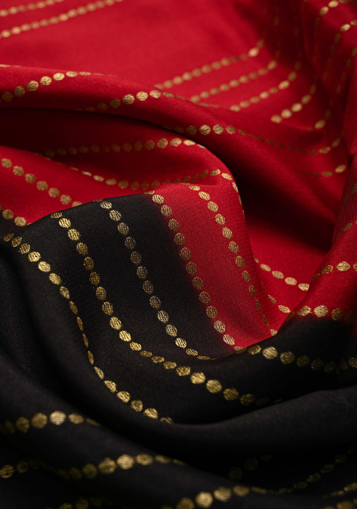 Red Mysore Silk Saree with Horizontal Zari stripes and Panel Border in KSIC Grade Thickness | SILK MARK CERTIFIED