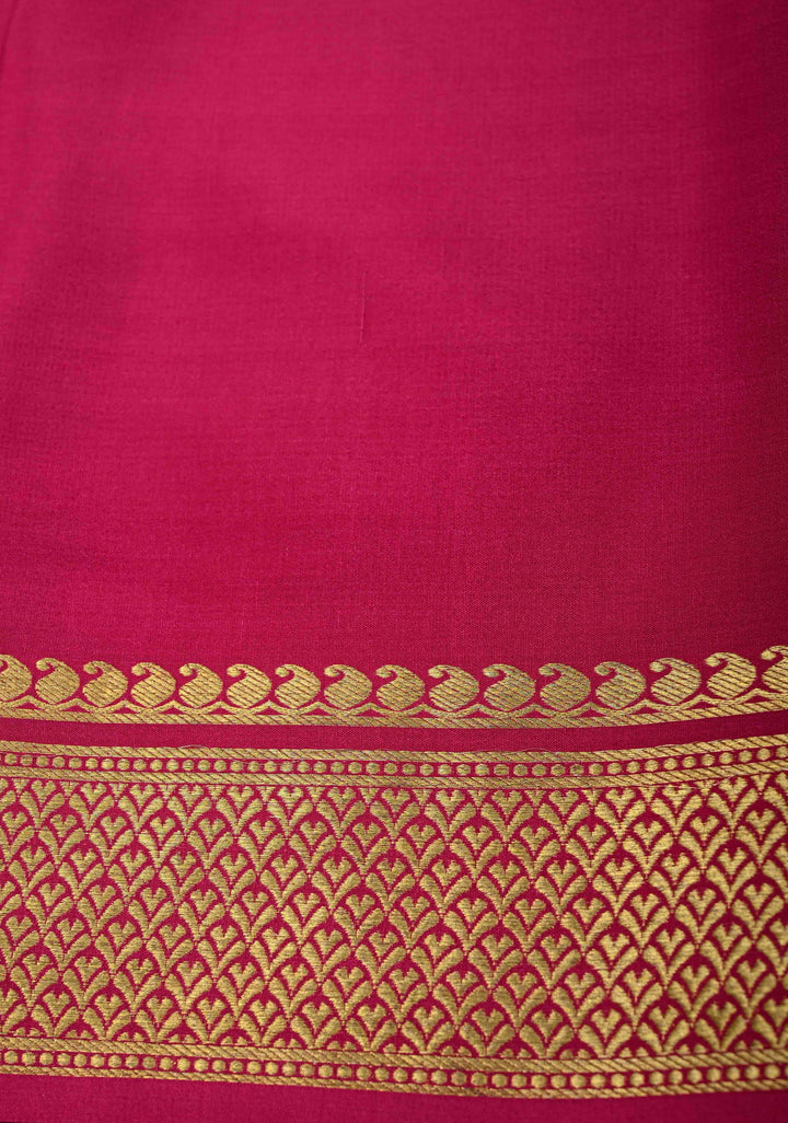 Burgundy Mysore Silk Saree with Horizontal Zari stripes and Panel Border in KSIC Grade Thickness | SILK MARK CERTIFIED