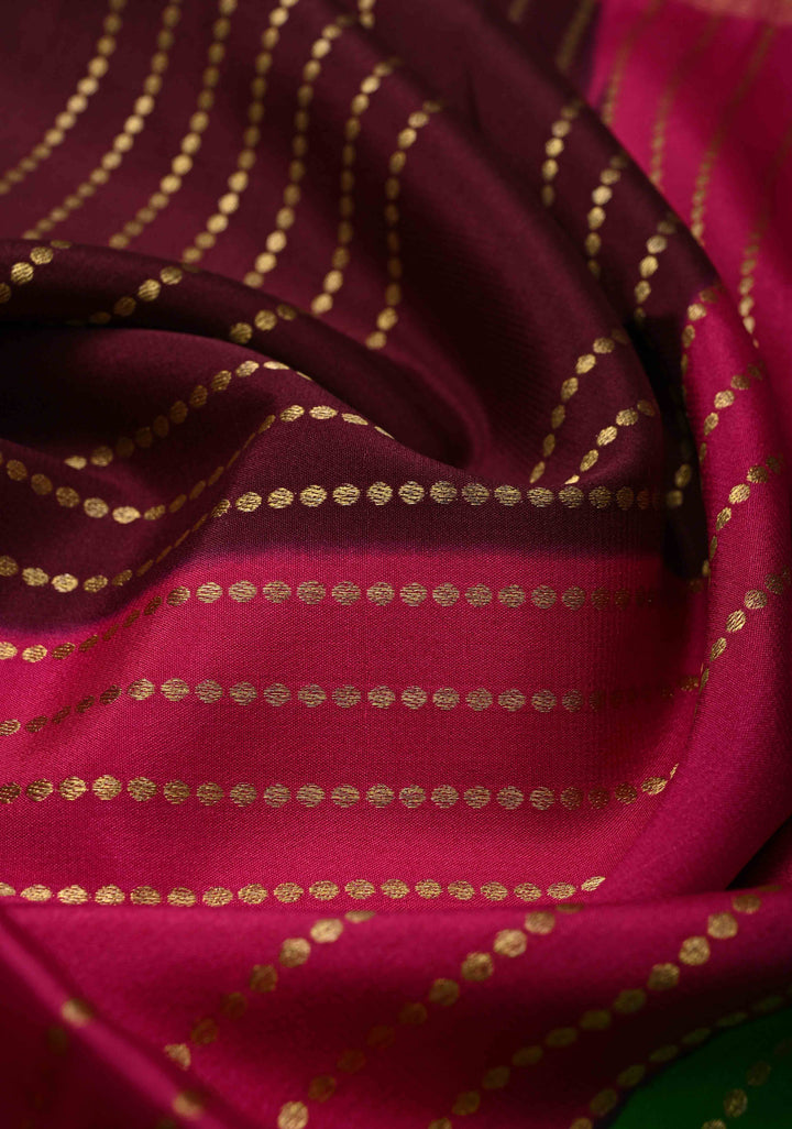 Burgundy Mysore Silk Saree with Horizontal Zari stripes and Panel Border in KSIC Grade Thickness | SILK MARK CERTIFIED