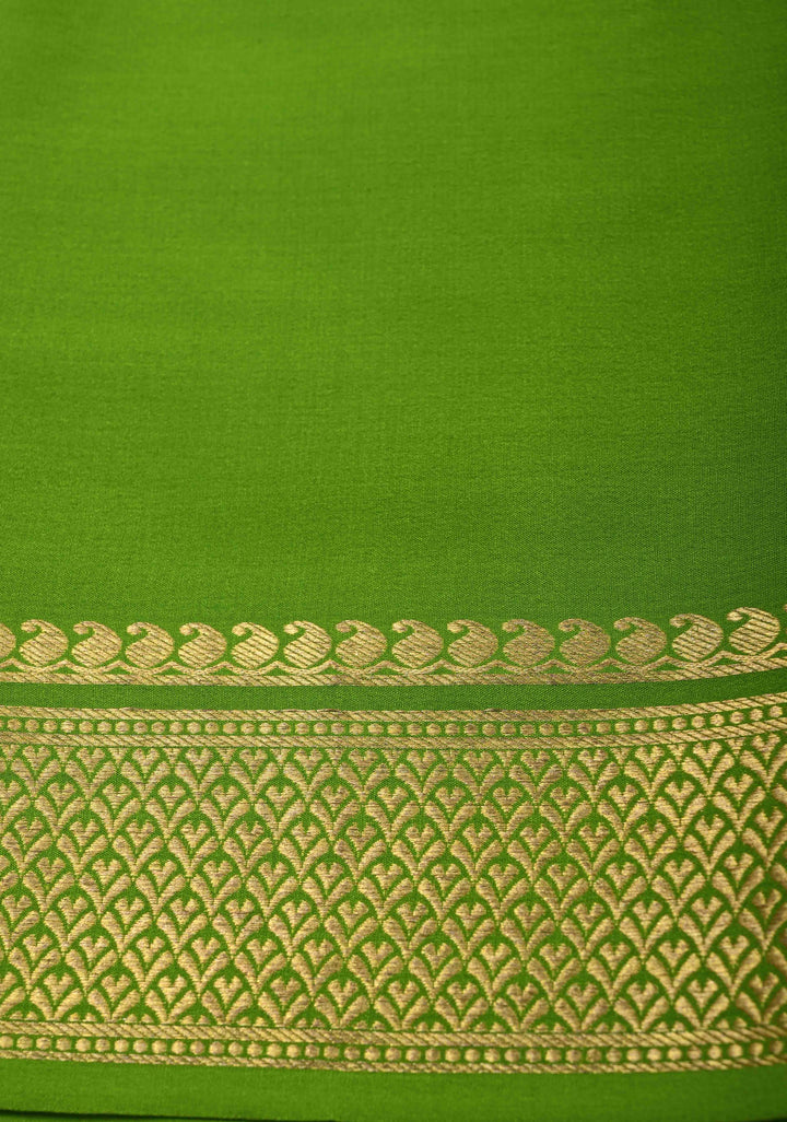 Muted Pink Mysore Silk Saree with Horizontal Zari stripes and Panel Border in KSIC Grade Thickness | SILK MARK CERTIFIED