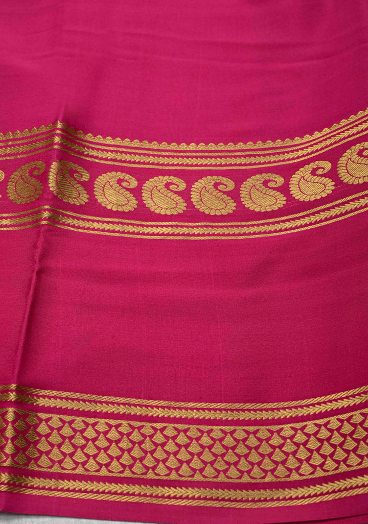 Midnight Blue Mysore Silk Saree with Pink Panel and Zari Border in KSIC Grade Thickness | SILK MARK CERTIFIED