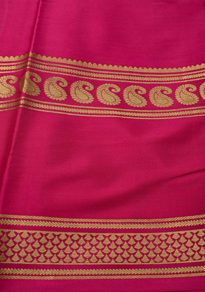 Navy Blue Mysore Silk Saree with Pink Panel and Zari Border in KSIC Grade Thickness | SILK MARK CERTIFIED