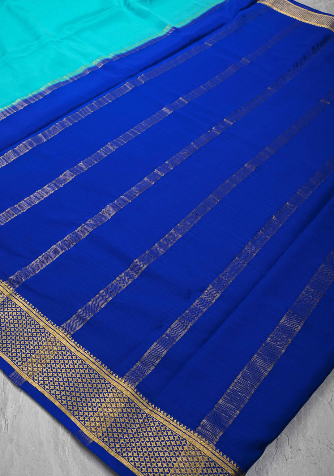 Turquoise Blue Pure Mysore Silk Saree with Zari borders in Ksic Grade thickness | SILK MARK CERTIFIED