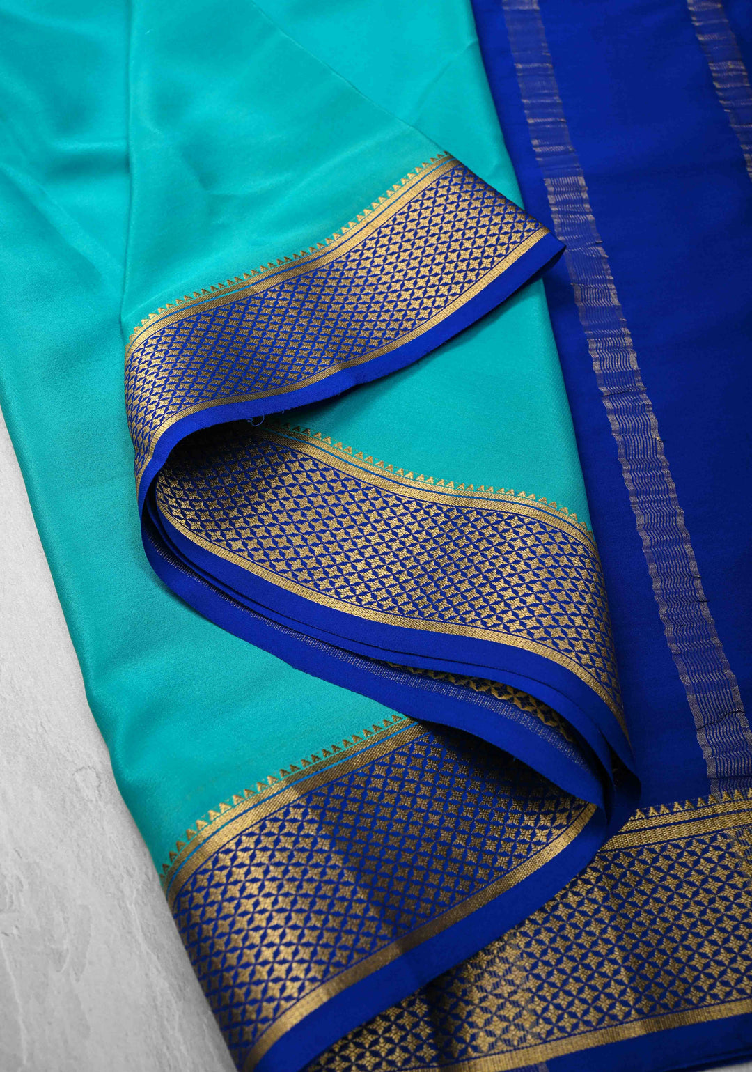 Turquoise Blue Pure Mysore Silk Saree with Zari borders in Ksic Grade thickness | SILK MARK CERTIFIED