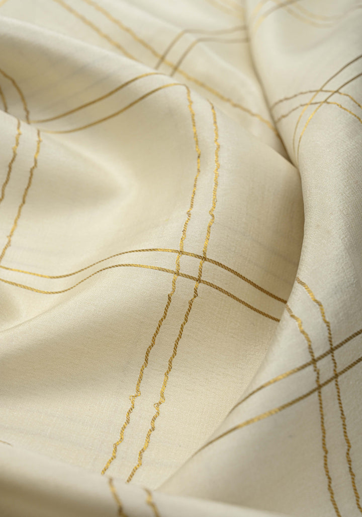 Off White Mysore silk Saree with Zari Checks and Zari Border in KSIC Grade Thickness | SILK MARK CERTIFIED