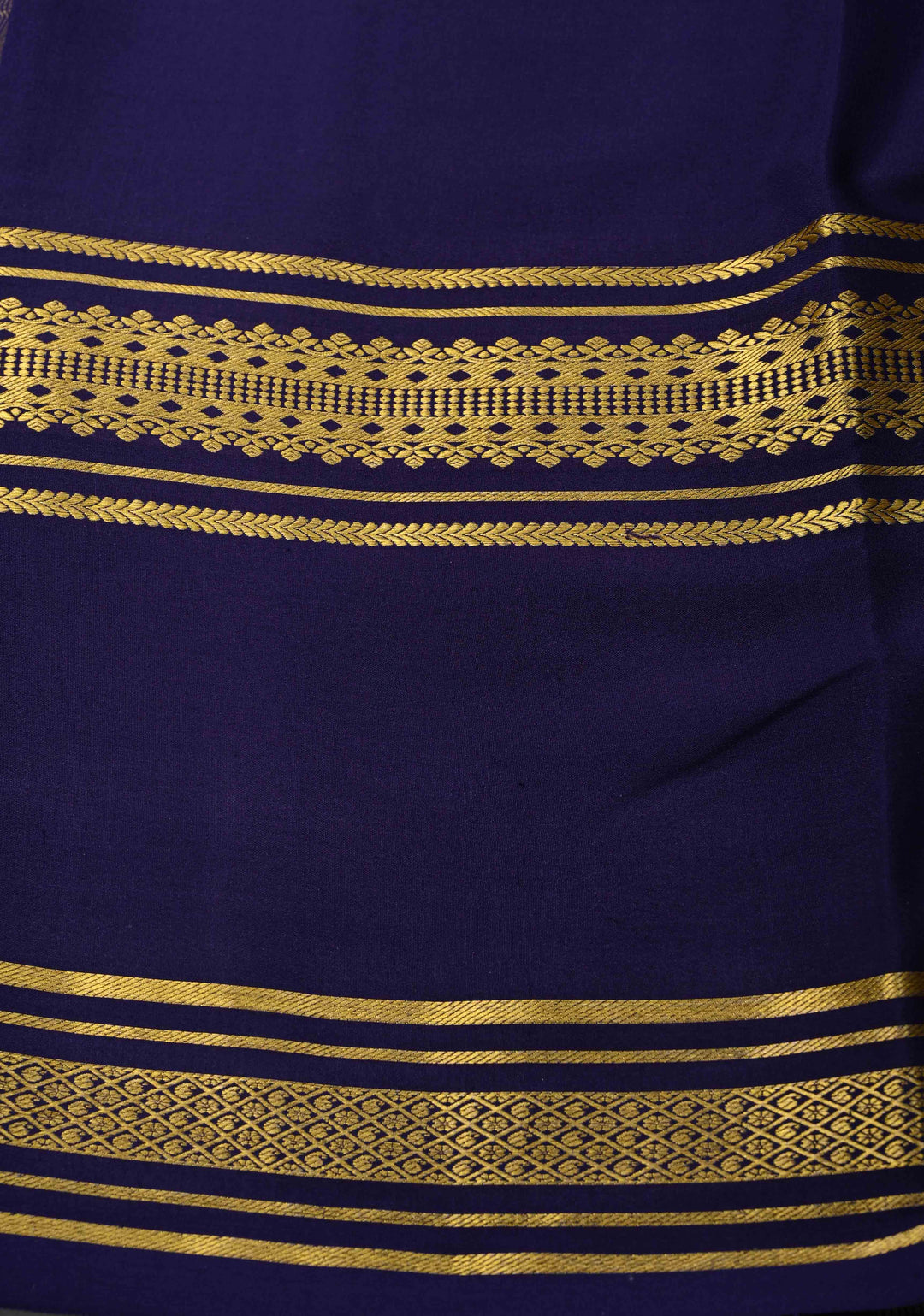 Dark Lavender Mysore Silk Saree with Navy Blue Panel and Zari Border in KSIC Grade Thickness | SILK MARK CERTIFIED