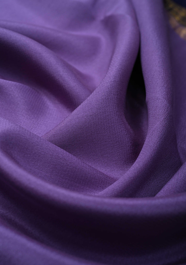 Dark Lavender Mysore Silk Saree with Navy Blue Panel and Zari Border in KSIC Grade Thickness | SILK MARK CERTIFIED