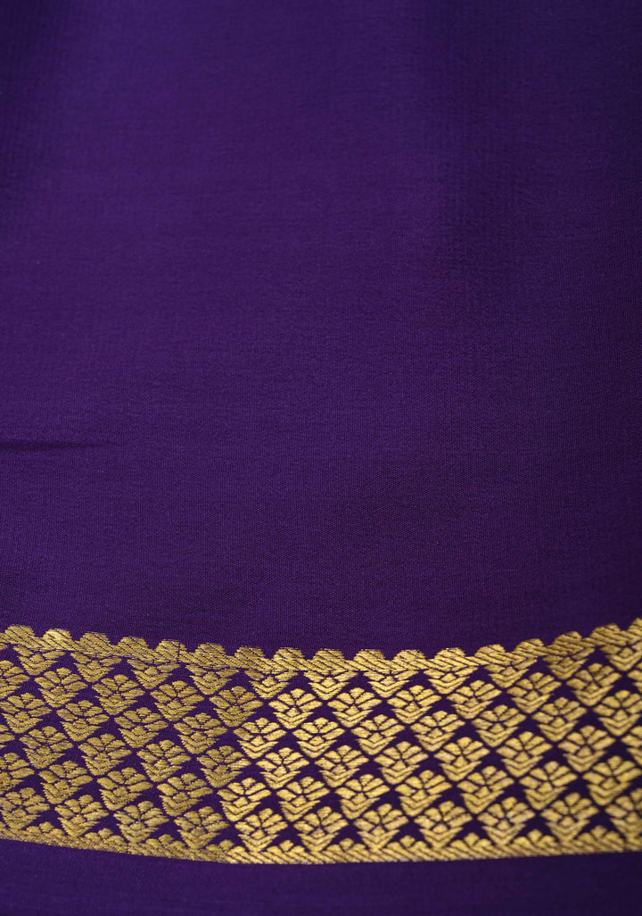 Mubaggam 3-Part Mysore Silk Saree in Green with indigo and Magenta With Horizontal Zari stripes and Half Border in KSIC Grade Thickness | SILK MARK CERTIFIED