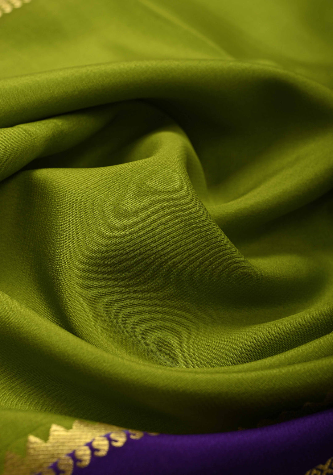 Mubaggam 3-Part Mysore Silk Saree in Green with indigo and Magenta With Horizontal Zari stripes and Half Border in KSIC Grade Thickness | SILK MARK CERTIFIED
