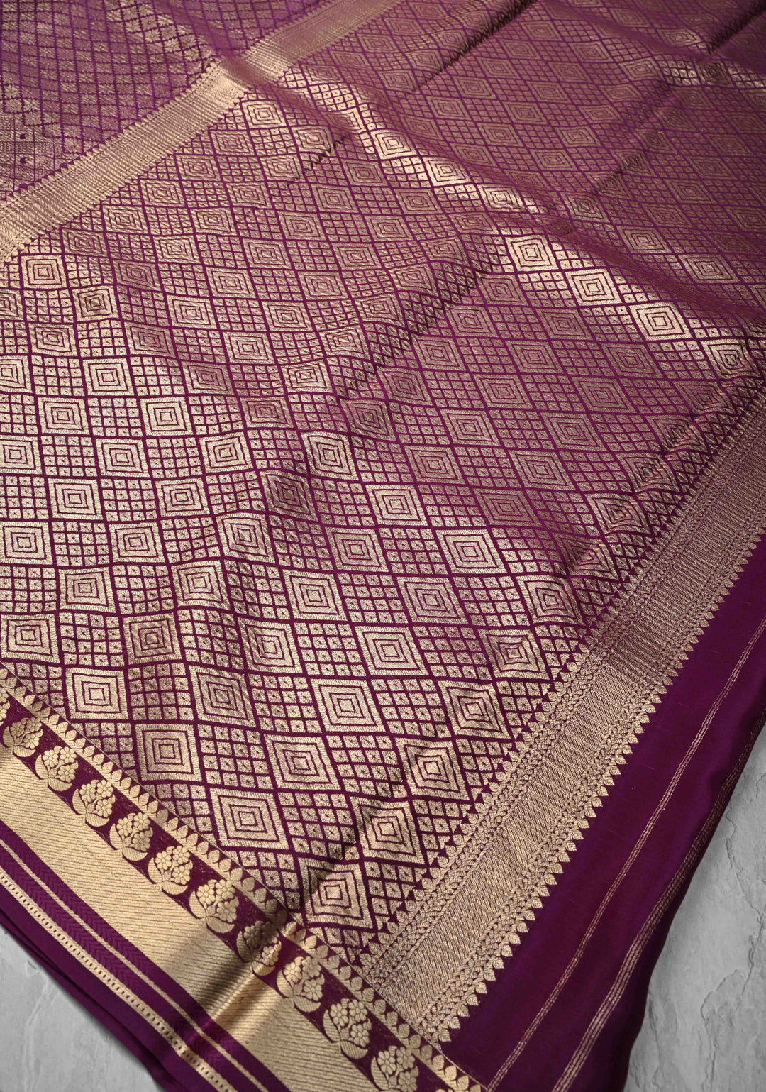 Purple Mysore Silk Saree with Paisley and Floral Zari Brocade and Zari Border in KSIC Grade Thickness | SILK MARK CERTIFIED