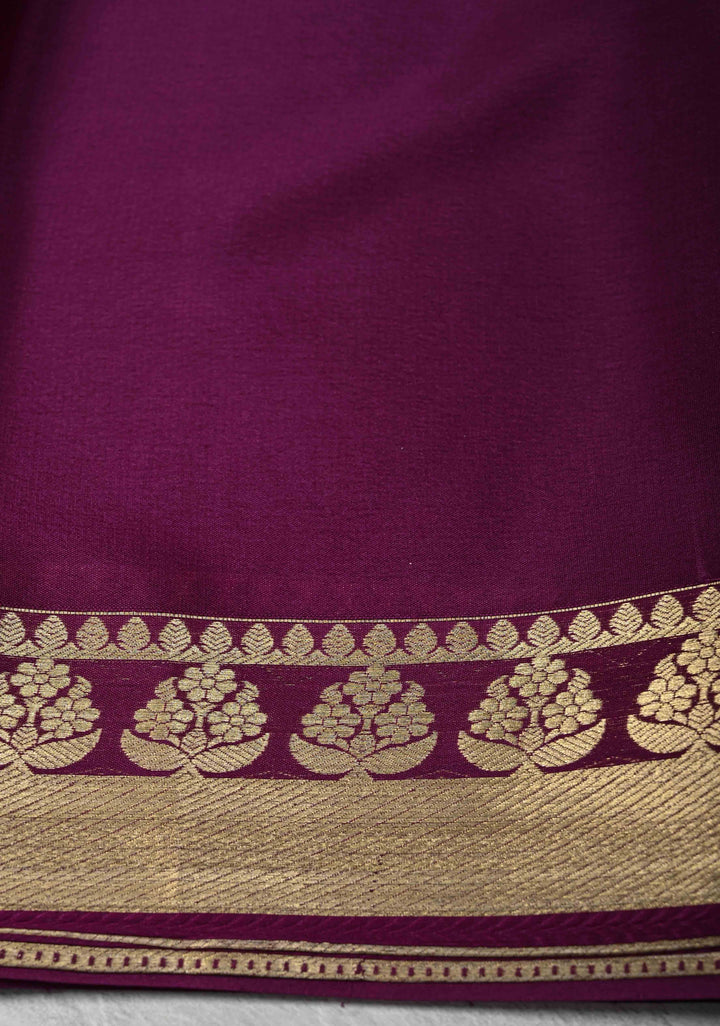 Purple Mysore Silk Saree with Paisley and Floral Zari Brocade and Zari Border in KSIC Grade Thickness | SILK MARK CERTIFIED