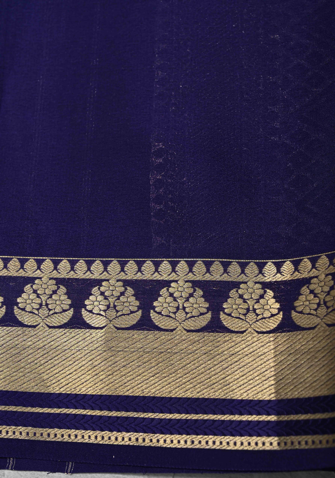 Navy Blue Mysore Silk Saree with Paisley and Floral Zari Brocade and Zari Border in KSIC Grade Thickness | SILK MARK CERTIFIED