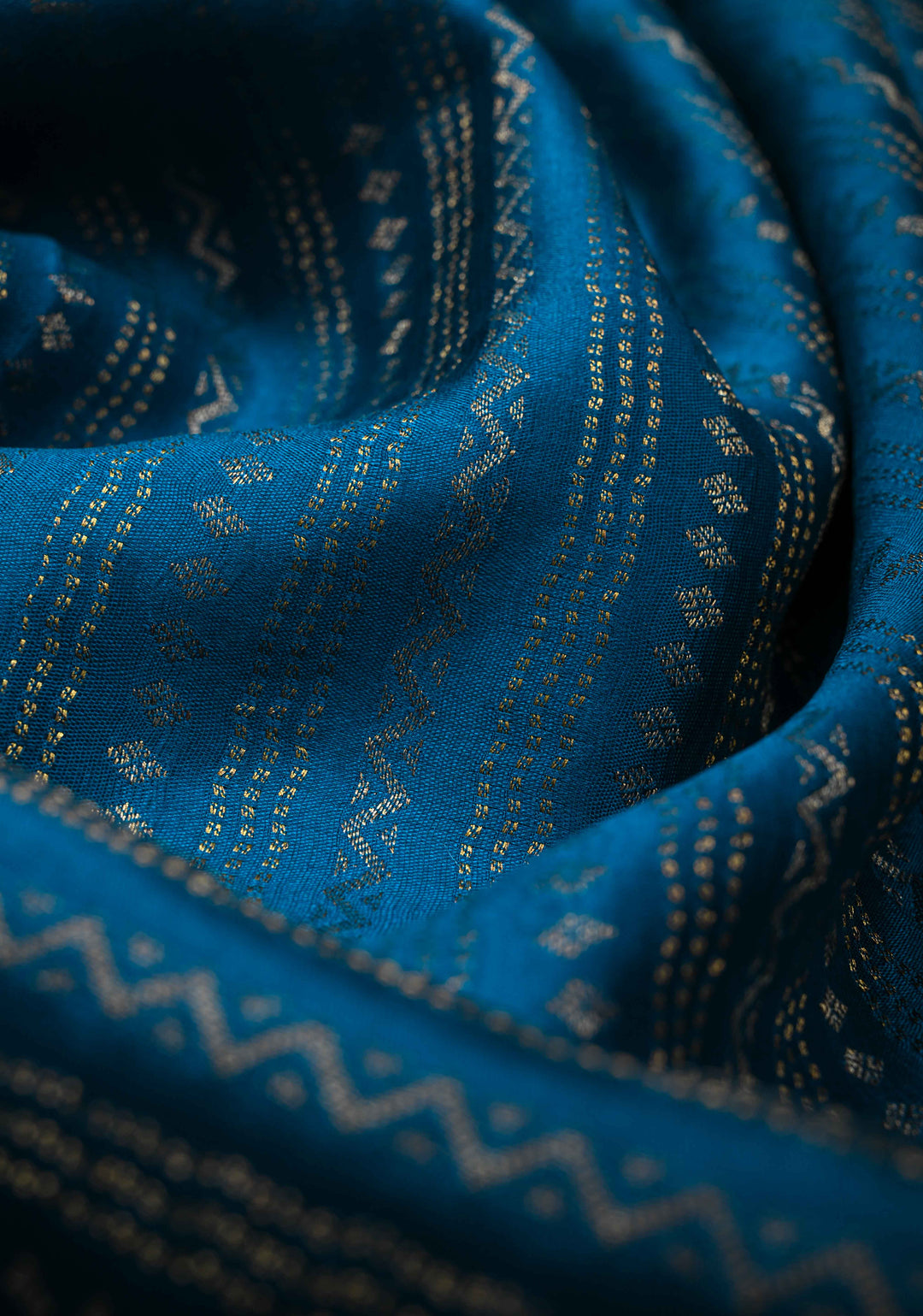 Prussian Blue Mysore silk Saree With Ornate Zari Stripes Contrast Border in KSIC Grade Thickness | SILK MARK CERTIFIED