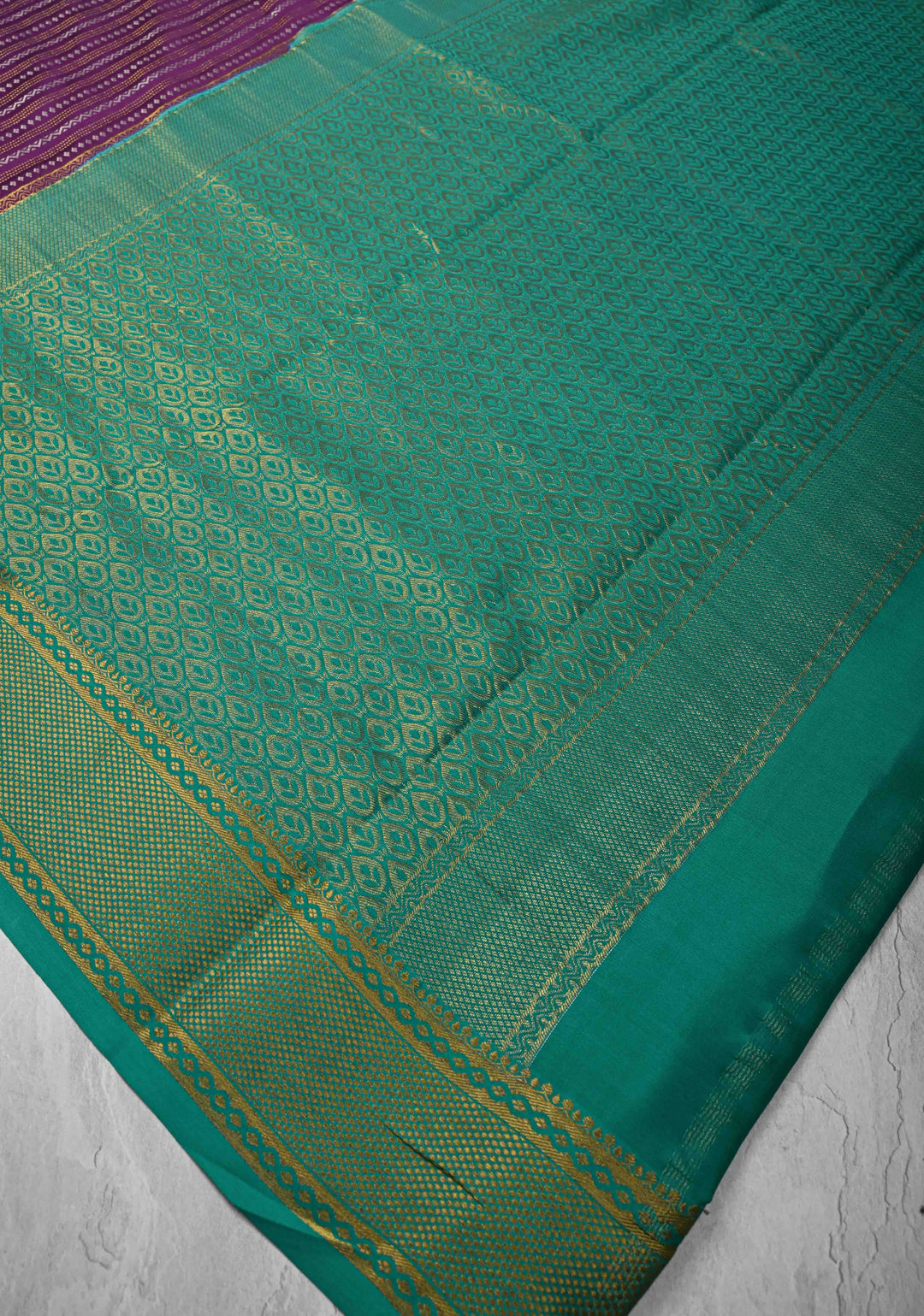 Dark Purple Mysore silk Saree With Ornate Zari Stripes And Contrast Border in KSIC Grade Thickness | SILK MARK CERTIFIED