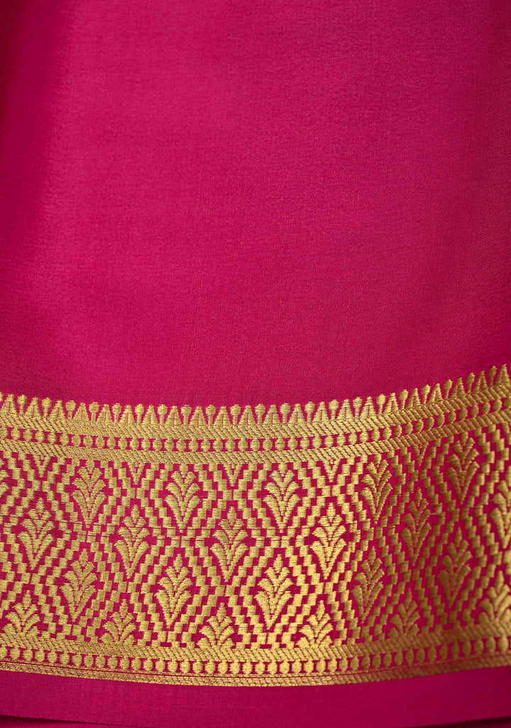 Baby Pink Zari Checks on Pure Mysore Silk saree Floral Zari Motifs And Podi Kattam Border in KSIC Grade Thickness | SILK MARK CERTIFIED