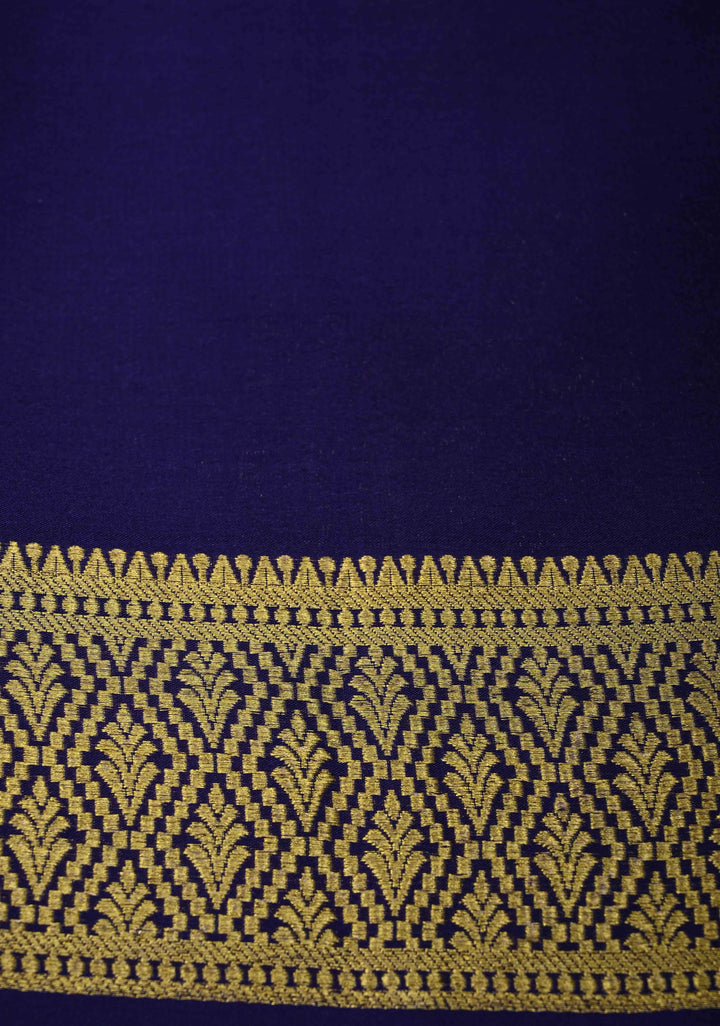 Purple Zari Checks on Pure Mysore Silk saree with Zari Motifs and Podi Kattam Border in KSIC Grade Thickness | SILK MARK CERTIFIED