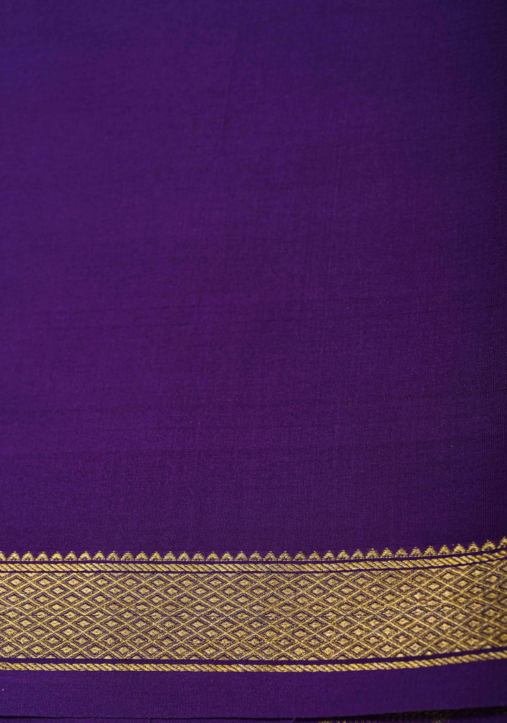 Ivory Mysore Silk Saree with Green Panel and Zari Border in KSIC Grade Thickness | SILK MARK CERTIFIED
