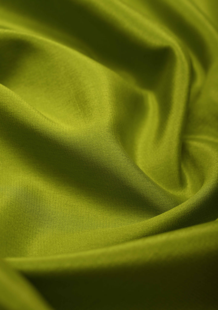 Olive Green Mysore Silk Saree with Blue Panel and Zari Border | SILK MARK CERTIFIED