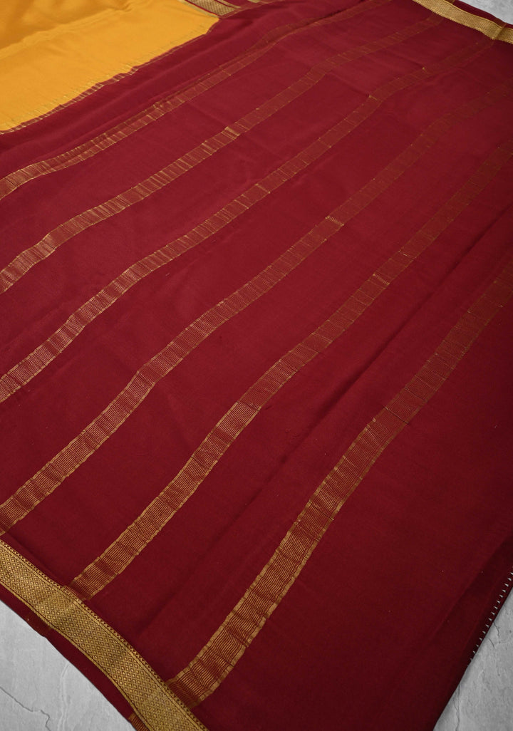 Mustard yellow Mysore Silk Saree with Contrast Panel and Zari Border in KSIC Grade Thickness | SILK MARK CERTIFIED