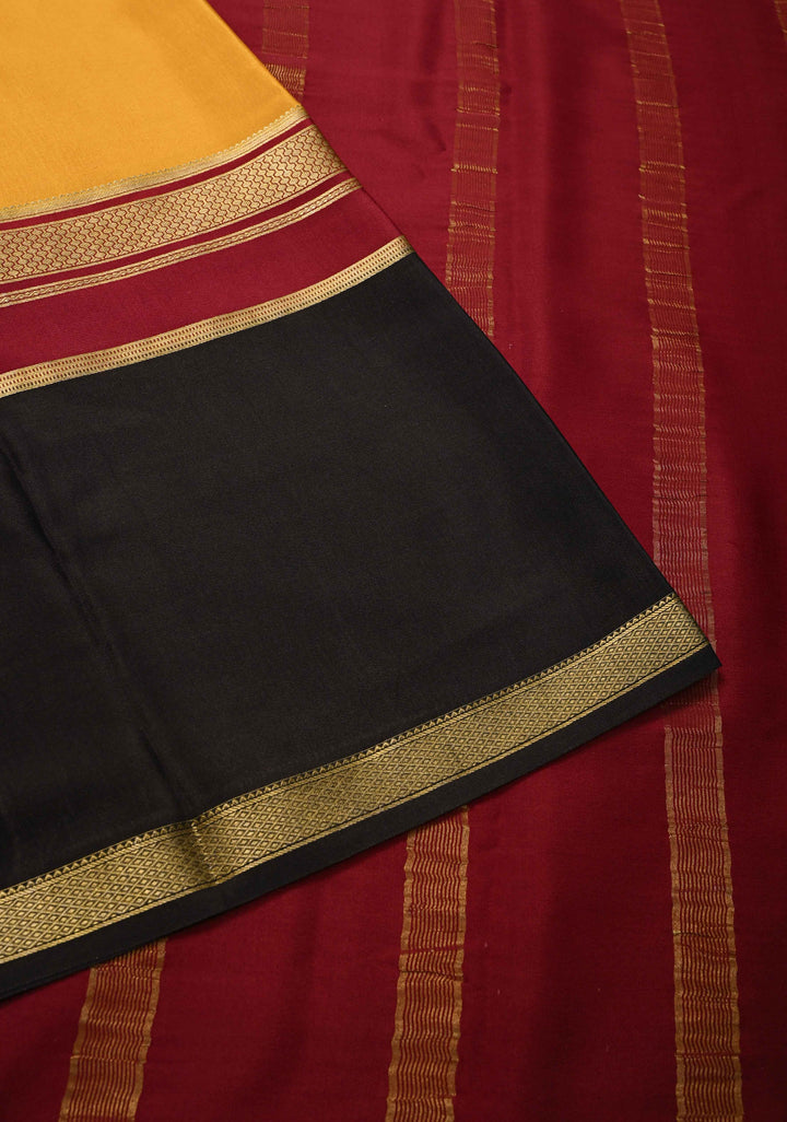 Mustard yellow Mysore Silk Saree with Contrast Panel and Zari Border in KSIC Grade Thickness | SILK MARK CERTIFIED