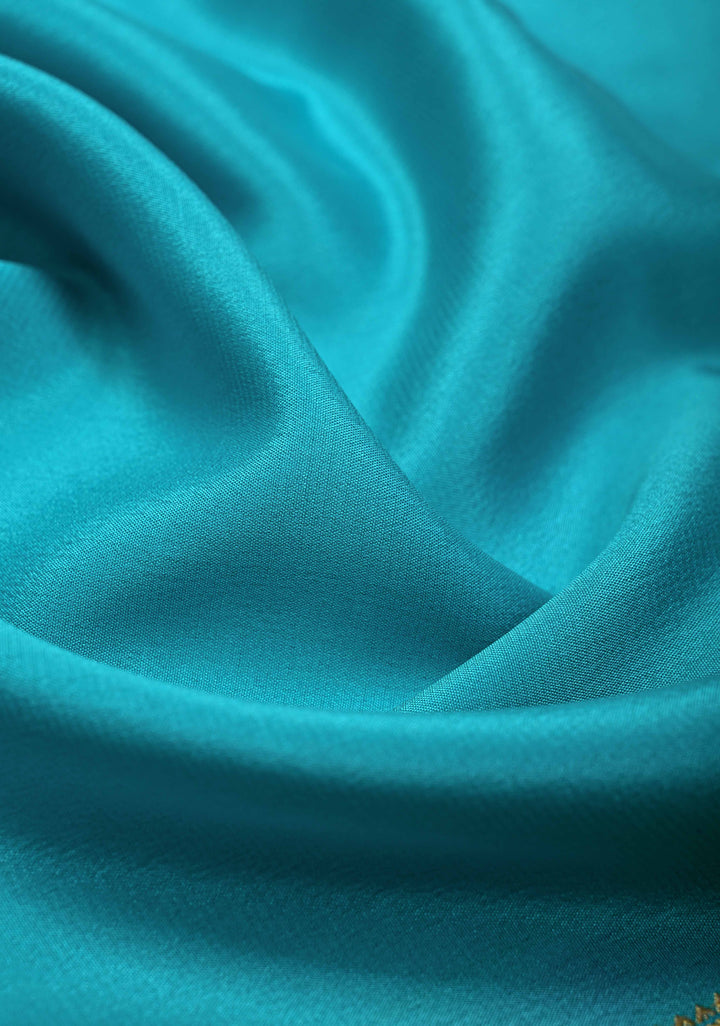 Cyan Mysore Silk Saree with Blue Panel and Zari Border in KSIC Grade Thickness | SILK MARK CERTIFIED