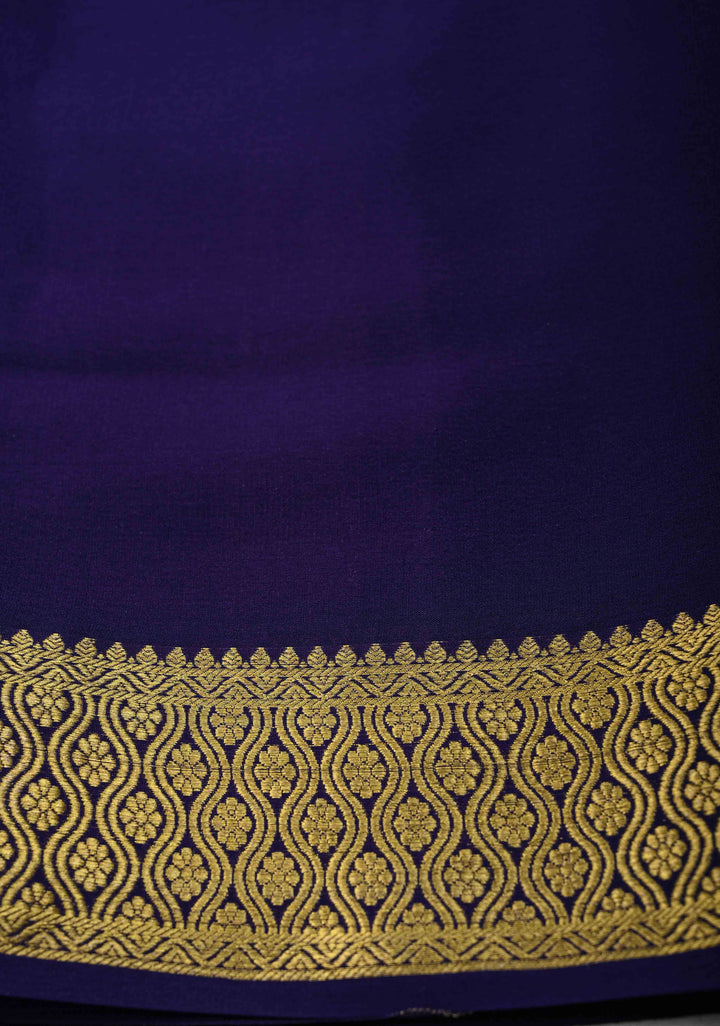 Dark Lavender Mysore Silk Saree with Horizontal Zari Stripes and Zari Border in KSIC Grade Thickness | SILK MARK CERTIFIED