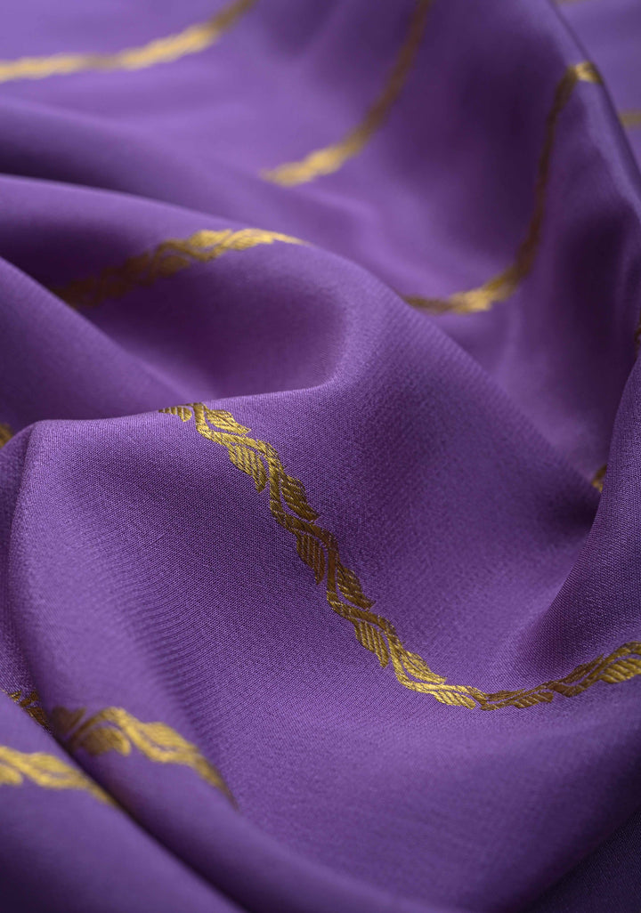 Dark Lavender Mysore Silk Saree with Horizontal Zari Stripes and Zari Border in KSIC Grade Thickness | SILK MARK CERTIFIED